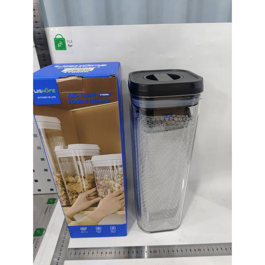 Cutii de Depozitare Alimente, Set din 2 Cutii de Tip Container de 1.9 si 3.7 l, Recipiente pentru Cereale in Bucatarie, Transparente cu Capac Negru