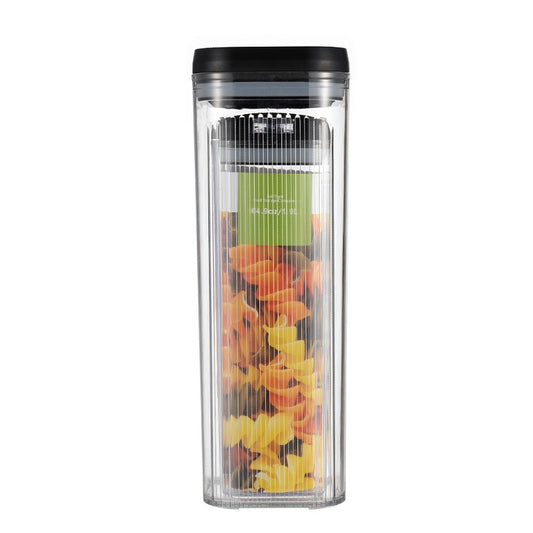 Cutii de Depozitare Alimente, Set din 2 Cutii de Tip Container de 1.9 si 3.7 l, Recipiente pentru Cereale in Bucatarie, Transparente cu Capac Negru