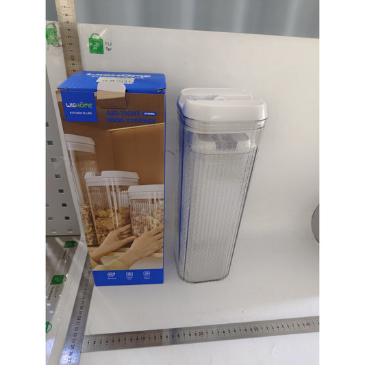 Cutii de Depozitare Alimente, Set din 2 Cutii de tip Container, Recipiente pentru Cereale in Bucatarie, 1.2 L-10x30.5 cm, 2.5 L-12.5x12.5x36.5 cm, Transparente cu Capac Alb
