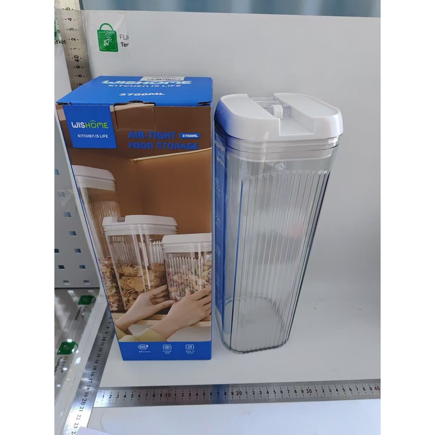 Cutie de Depozitare Alimente, Cutie de Tip Container, 3.7L, 12.5x12.5x36.5 cm, Recipiente pentru Cereale in Bucatarie, Transparente cu Capac Alb