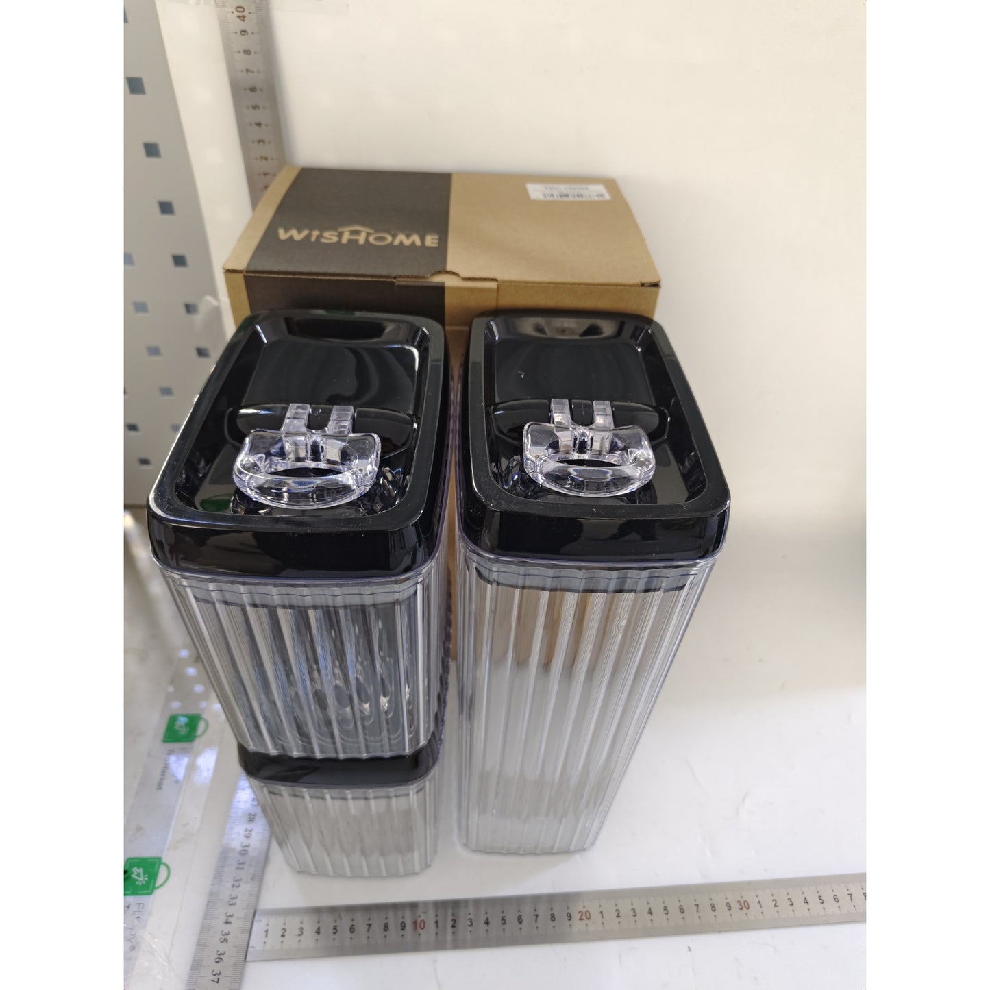Cutii de Depozitare Alimente, Set din 3 Cutii de tip Container, Recipiente pentru Cereale in Bucatarie, Transparente cu Capac Negru