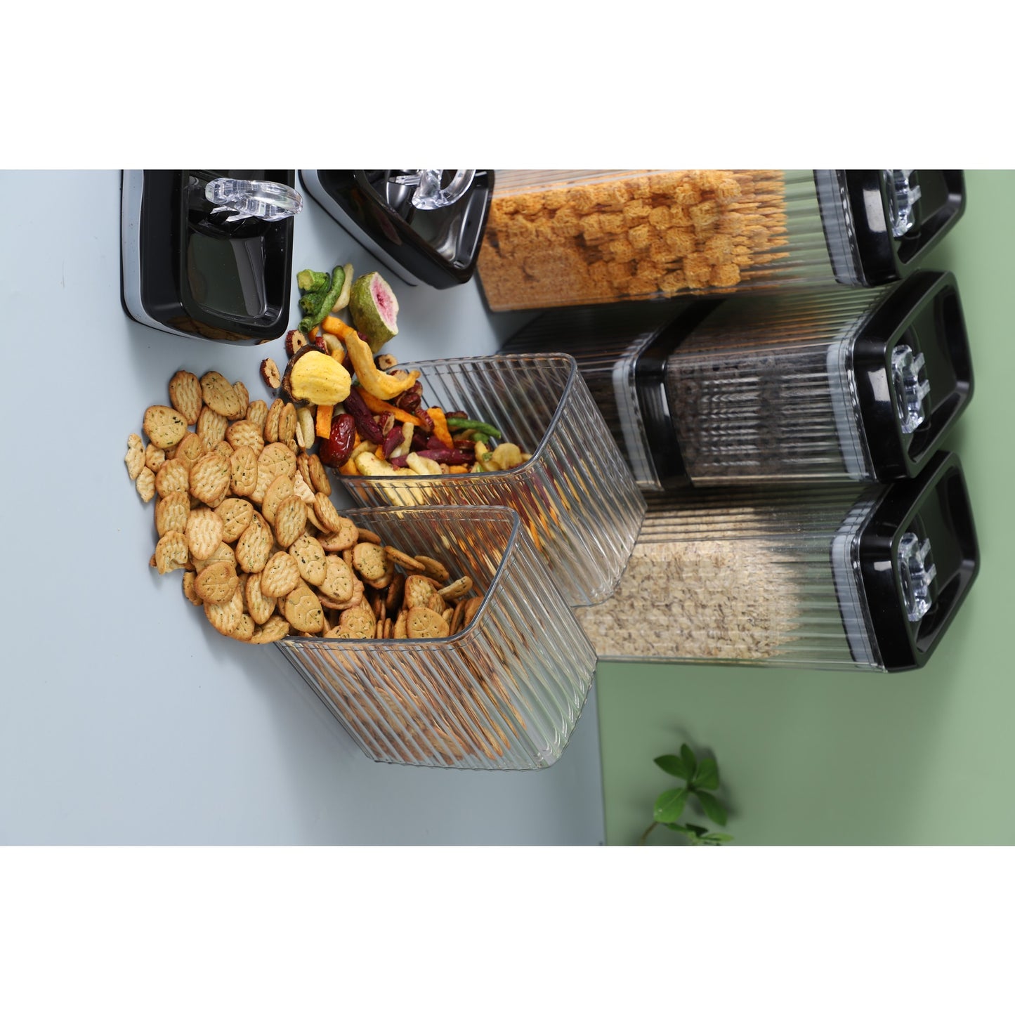 Cutii de Depozitare Alimente, Set din 3 Cutii de tip Container, Recipiente pentru Cereale in Bucatarie, Transparente cu Capac Negru