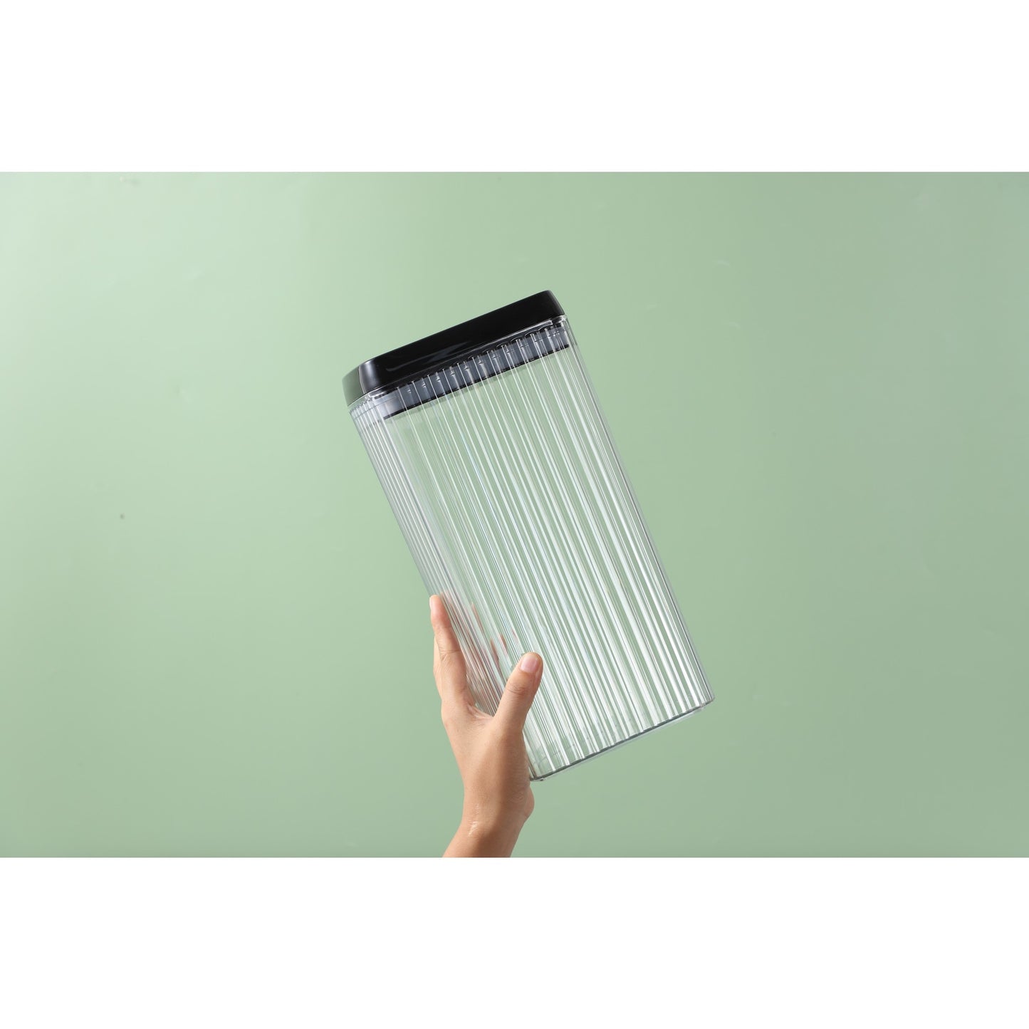 Cutii de Depozitare Alimente, Set din 3 Cutii de tip Container, Recipiente pentru Cereale in Bucatarie, Transparente cu Capac Negru
