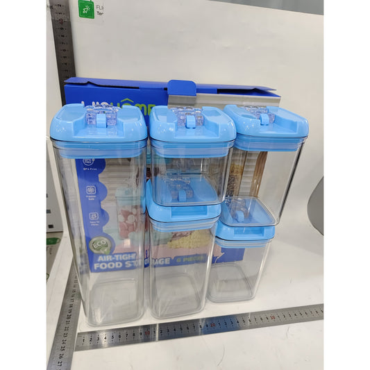 Cutii de Depozitare Alimente, Set din 5 Cutii de tip Container, 1x0.5 l, 2x0.8 l, 1x1.2 l, 1x1.9 l, Recipiente pentru Cereale in Bucatarie,  Transparente cu Capac Albastru