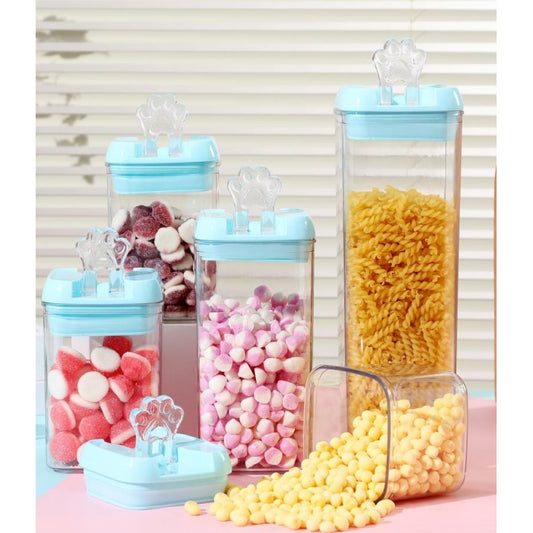 Cutii de Depozitare Alimente, Set din 5 Cutii de tip Container, 1x0.5 l, 2x0.8 l, 1x1.2 l, 1x1.9 l, Recipiente pentru Cereale in Bucatarie,  Transparente cu Capac Albastru