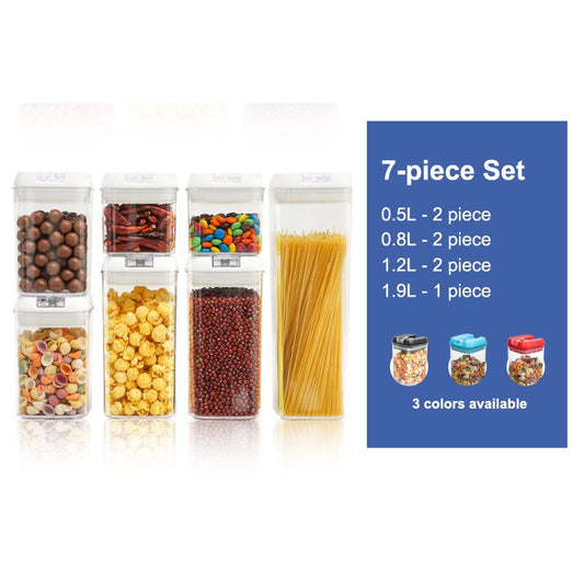 Set 7 cutii de depozitare alimente, condimente, diferite dimensiuni, Transparente-albe