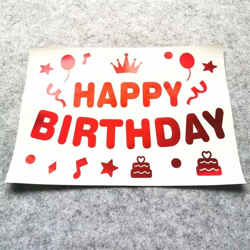 Sticker Autocolant pentru Baloane, Tematica Aniversare, Model Happy Birthday, 29x21 cm, Rosu