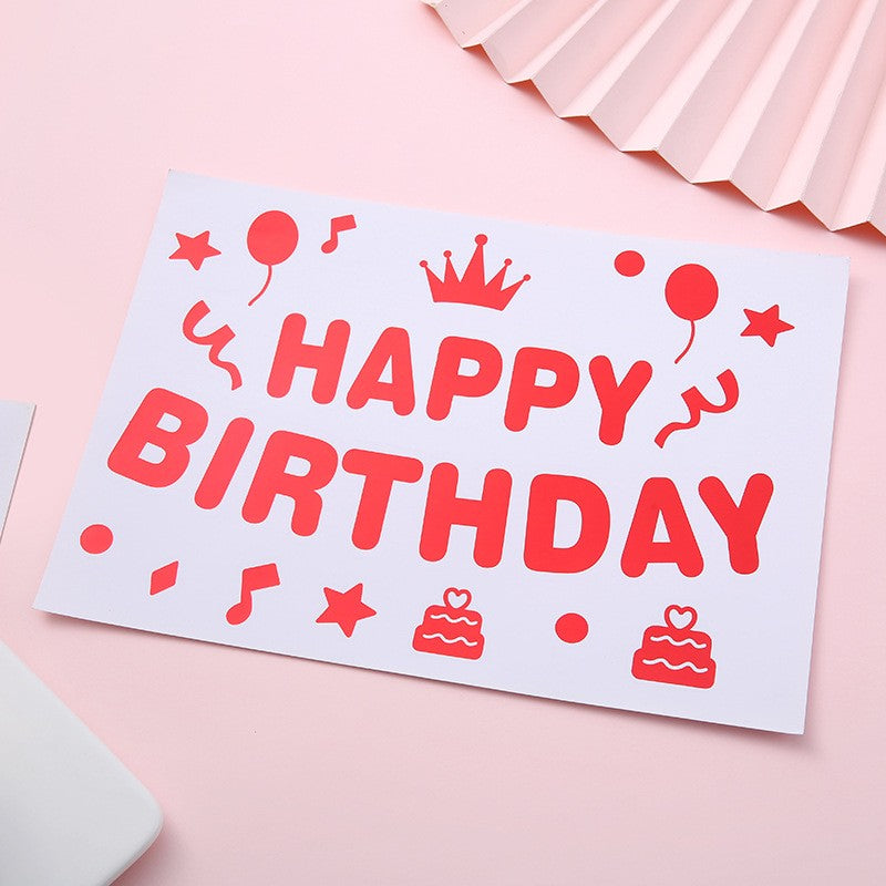 Sticker Autocolant pentru Baloane, Tematica Aniversare, Model Happy Birthday, 29x21 cm, Rosu