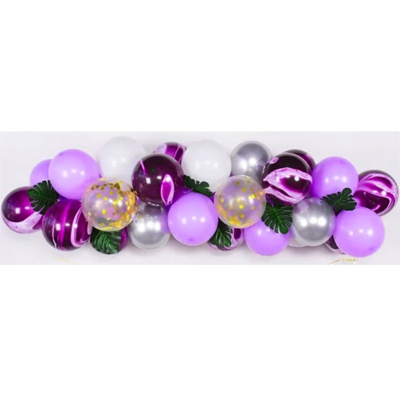 Baloane decorative din Latex si Banner Happy Birthday, Model Aniversare, Set 37 de Piese, Mov, Argintiu, Alb