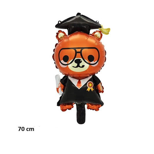 Balon din Folie Metalizata, Figurine, Model Ursulet Absolvent, 70 cm, Ambalaj Individual, Pai Inclus, Umflare cu Aer sau Heliu, Maro Negru