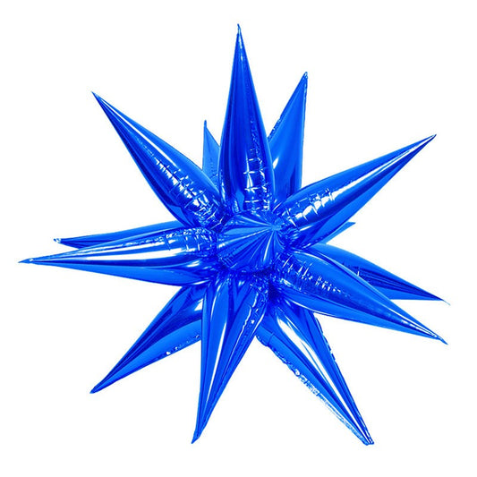 Balon din Folie Metalizata, Figurina Stea 3D, 66 cm, Ambalaj Individual, Pai inclus, Umflare cu Aer sau Heliu, Albastru