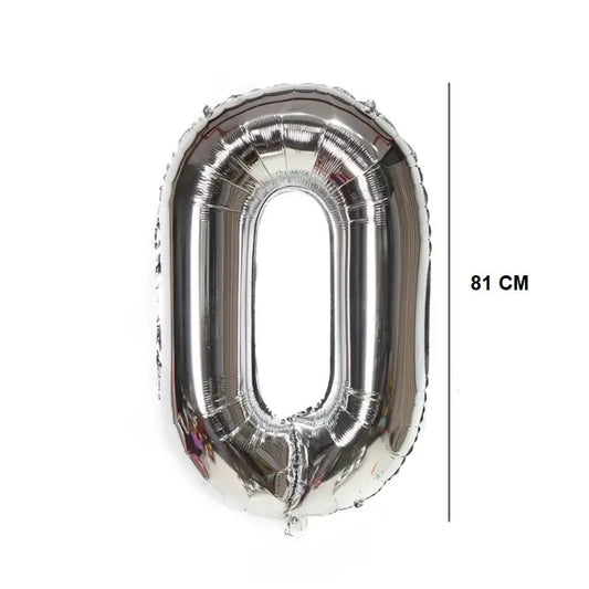 Balon din Folie, Cifra 0, 81 cm, Pentru Aer sau Heliu, Bulk, Argintiu