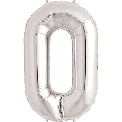 Balon din Folie, Cifra 0, 81 cm, Pentru Aer sau Heliu, Bulk, Argintiu