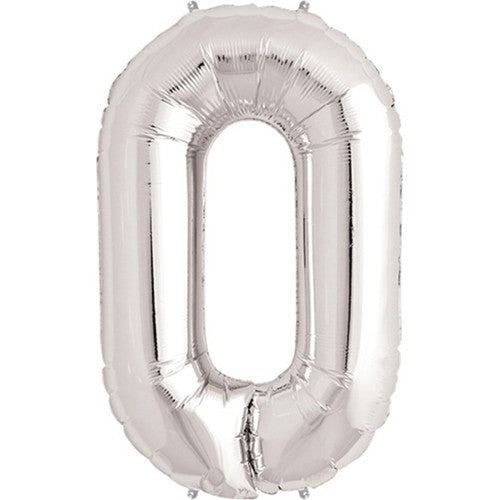 Balon din Folie, Cifra 0, 81 cm, Pentru Aer sau Heliu, Bulk, Argintiu
