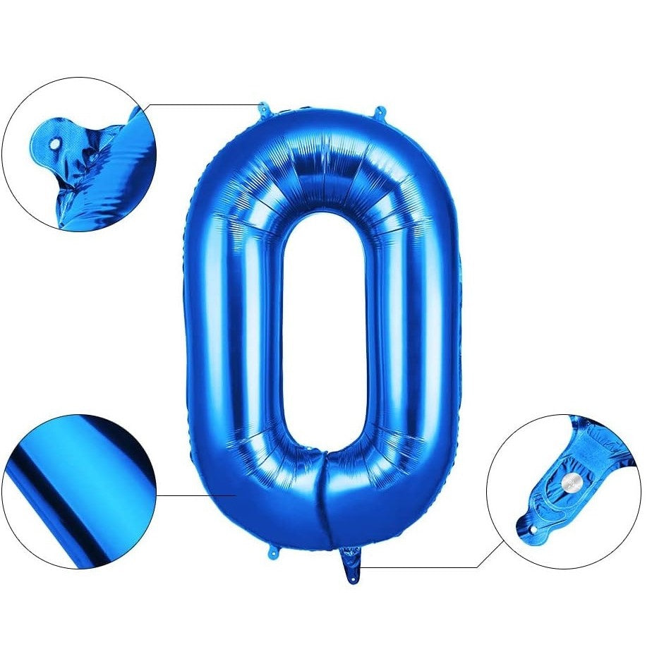 Balon din Folie, Cifra 0, 81 cm, Pentru Aer sau Heliu, Bulk, Albastru