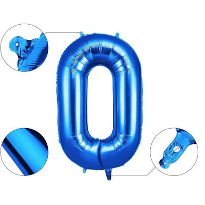 Balon din Folie, Cifra 0, 81 cm, Pentru Aer sau Heliu, Bulk, Albastru