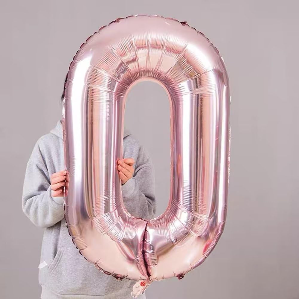 Balon din Folie, Cifra 0, 81 cm, Pentru Aer sau Heliu, Bulk, Roz Auriu