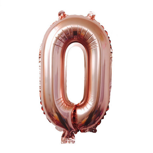 Balon din Folie, Cifra 0, 81 cm, Pentru Aer sau Heliu, Bulk, Roz Auriu