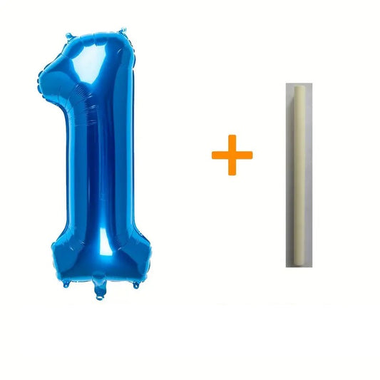 Balon din Folie, Cifra 1, 81 cm, Pentru Aer sau Heliu, Bulk, Albastru