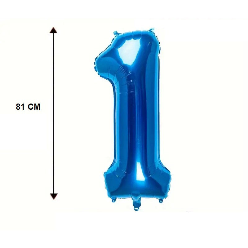 Balon din Folie, Cifra 1, 81 cm, Pentru Aer sau Heliu, Bulk, Albastru