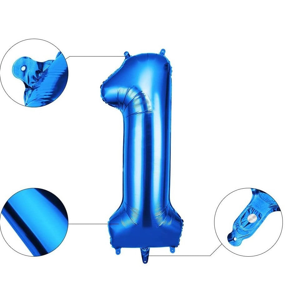 Balon din Folie, Cifra 1, 81 cm, Pentru Aer sau Heliu, Bulk, Albastru