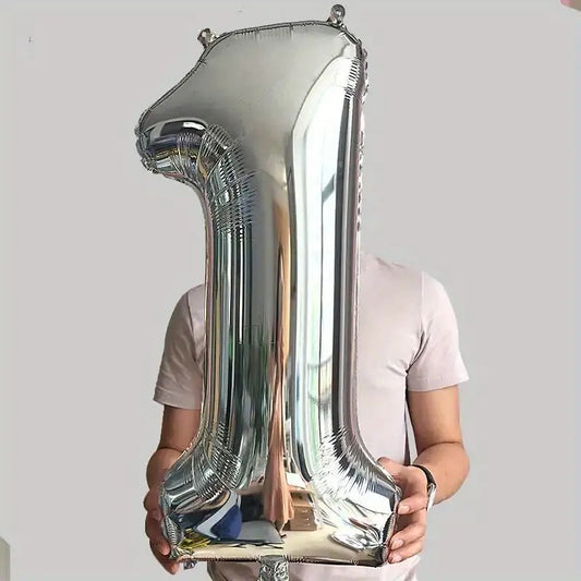 Balon din Folie, Cifra 1, 81 cm, Pentru Aer sau Heliu, Argintiu