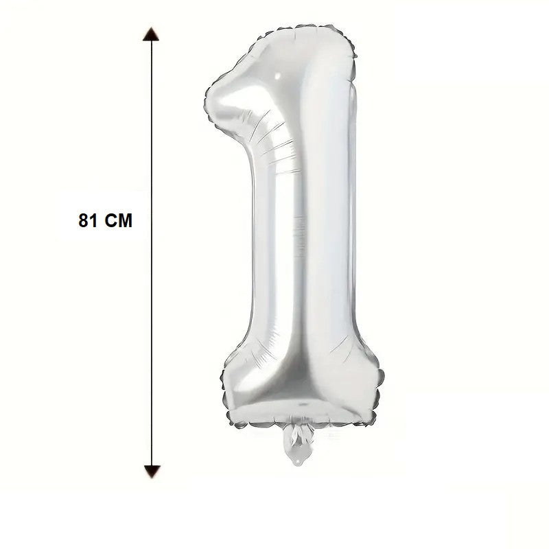 Balon din Folie, Cifra 1, 81 cm, Pentru Aer sau Heliu, Argintiu