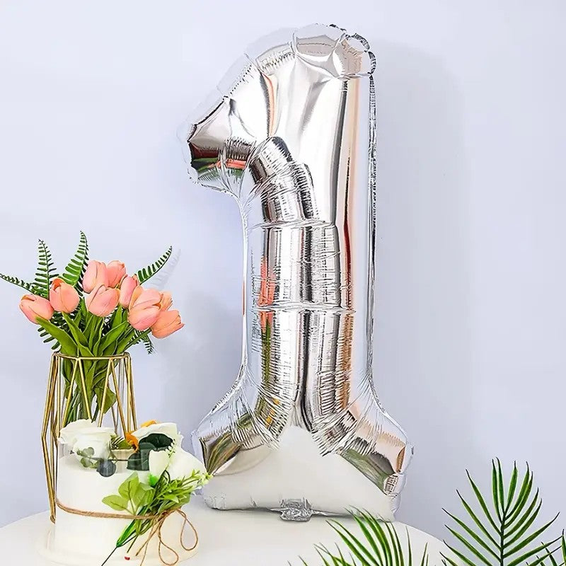 Balon din Folie, Cifra 1, 81 cm, Pentru Aer sau Heliu, Argintiu