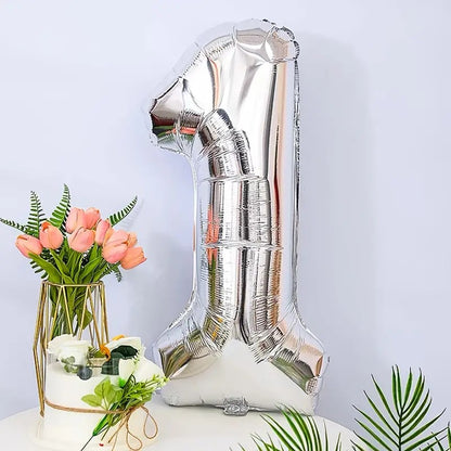 Balon din Folie, Cifra 1, 81 cm, Pentru Aer sau Heliu, Argintiu