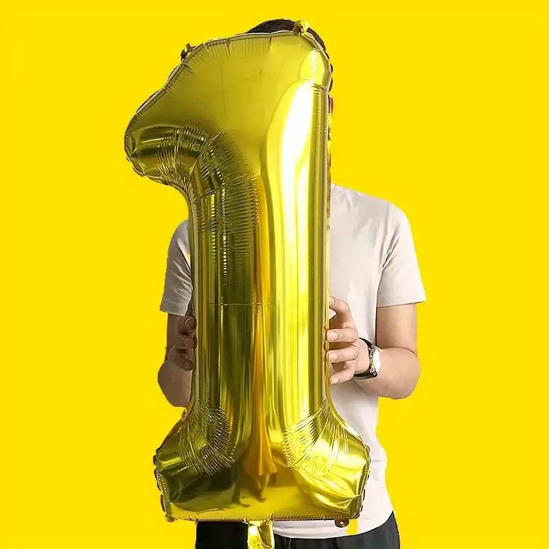 Balon din Folie, Cifra 1, 81 cm, Pentru Aer sau Heliu, Bulk, Auriu