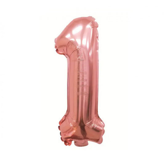 Balon din Folie, Cifra 1, 81 cm, Pentru Aer sau Heliu, Roz Auriu
