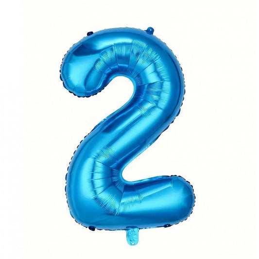 Balon din Folie, Cifra 2, 81 cm, Pentru Aer sau Heliu, Albastru