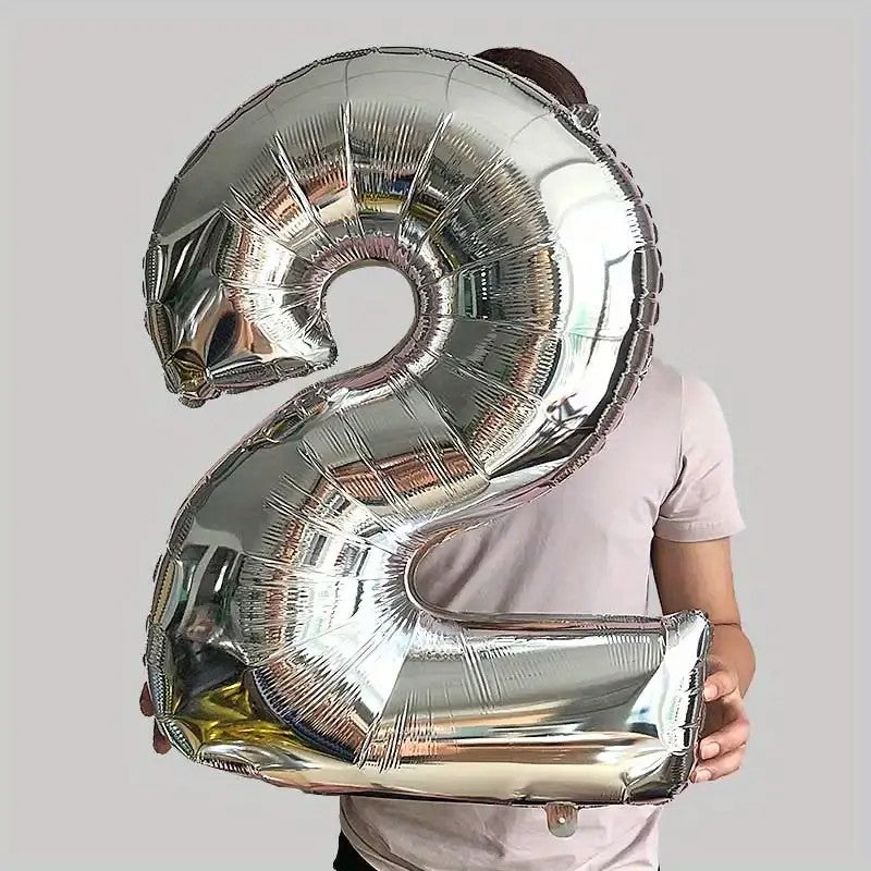 Balon din Folie, Cifra 2, 81 cm, Pentru Aer sau Heliu, Bulk, Argintiu
