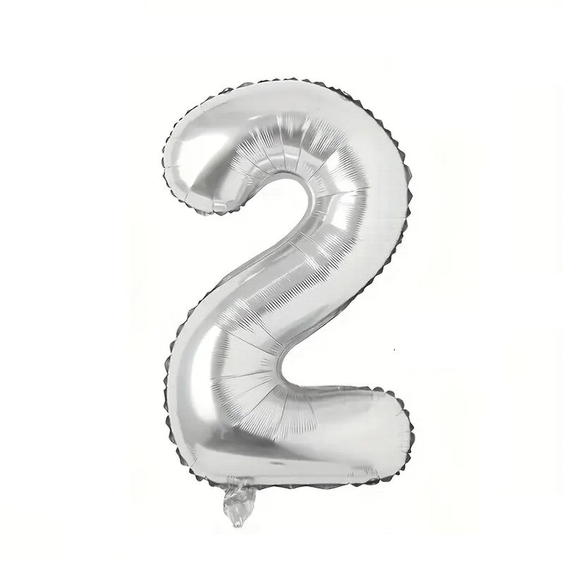 Balon din Folie, Cifra 2, 81 cm, Pentru Aer sau Heliu, Bulk, Argintiu