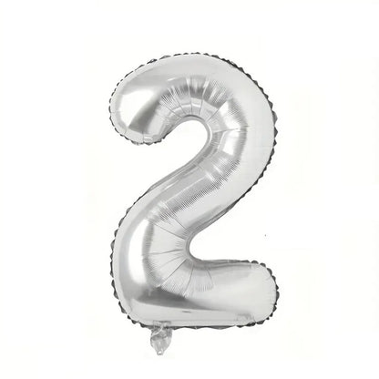 Balon din Folie, Cifra 2, 81 cm, Pentru Aer sau Heliu, Bulk, Argintiu
