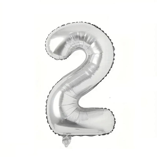 Balon din Folie, Cifra 2, 81 cm, Pentru Aer sau Heliu, Bulk, Argintiu