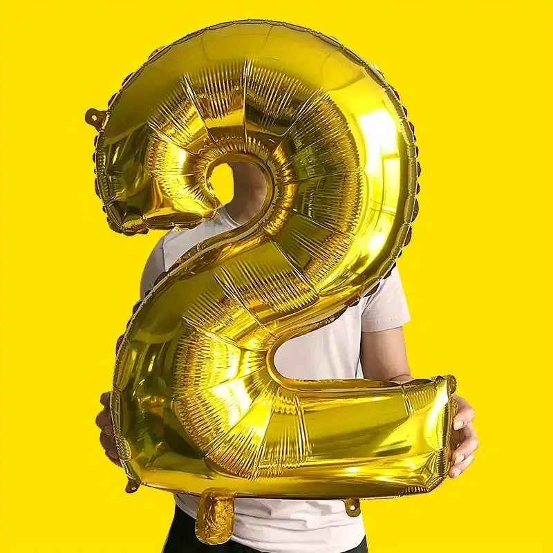 Balon din Folie, Cifra 2, 81 cm, Pentru Aer sau Heliu, Auriu