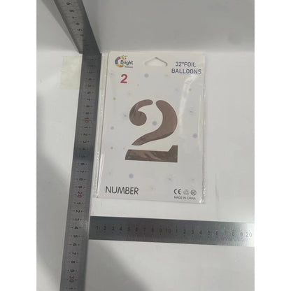 Balon din Folie, Cifra 2, 81 cm, Pentru Aer sau Heliu, Bulk, Roz Auriu