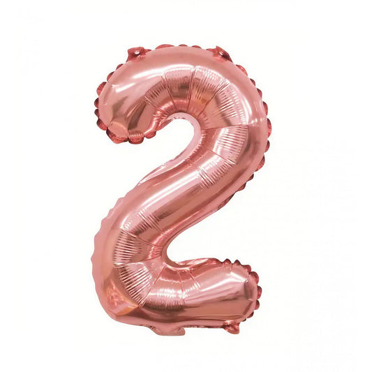 Balon din Folie, Cifra 2, 81 cm, Pentru Aer sau Heliu, Bulk, Roz Auriu