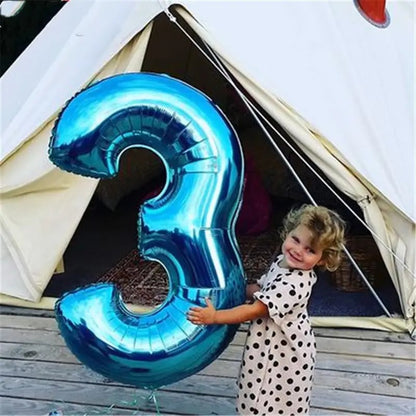 Balon din Folie, Cifra 3, 81 cm, Pentru Aer sau Heliu, Albastru