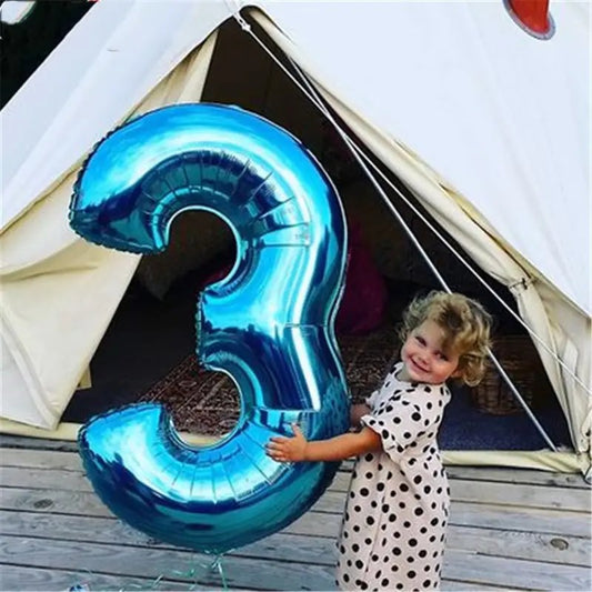 Balon din Folie, Cifra 3, 81 cm, Pentru Aer sau Heliu, Albastru