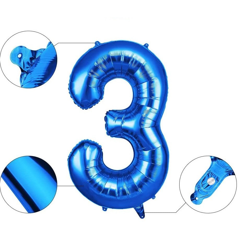 Balon din Folie, Cifra 3, 81 cm, Pentru Aer sau Heliu, Albastru