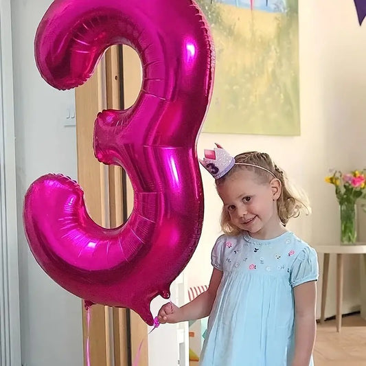 Balon din Folie, Cifra 3, 81 cm, Pentru Aer sau Heliu, Mov