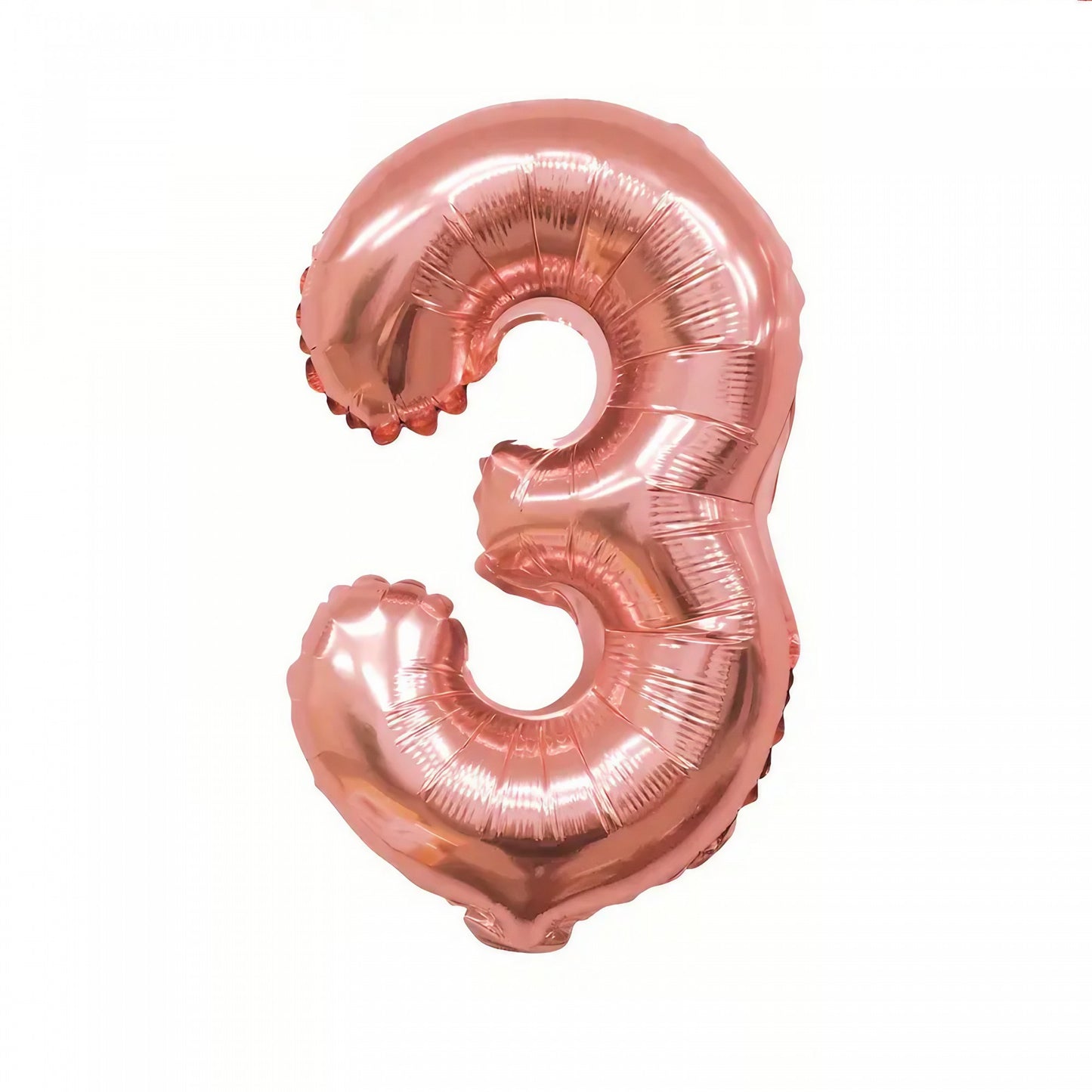 Balon din Folie, Cifra 3, 81 cm, Pentru Aer sau Heliu, Bulk, Roz Auriu