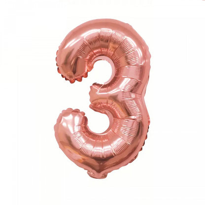 Balon din Folie, Cifra 3, 81 cm, Pentru Aer sau Heliu, Bulk, Roz Auriu