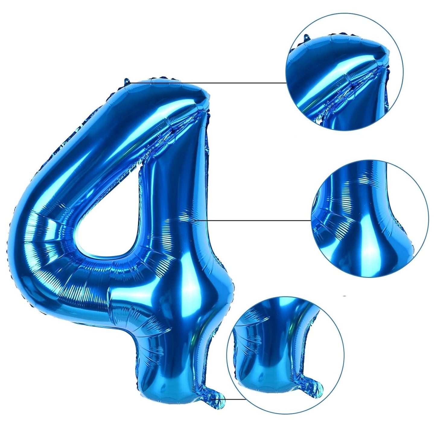 Balon din Folie, Cifra 4, 81 cm, Pentru Aer sau Heliu, Bulk, Albastru