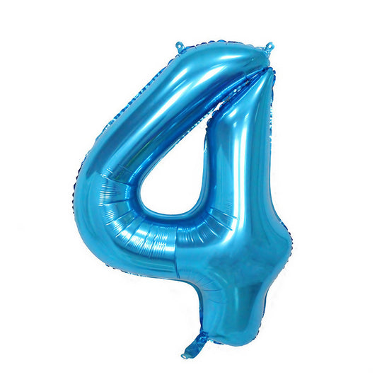 Balon din Folie, Cifra 4, 81 cm, Pentru Aer sau Heliu, Bulk, Albastru
