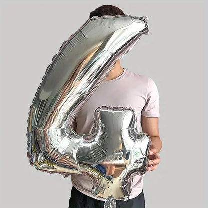Balon din Folie, Cifra 4, 81 cm, Pentru Aer sau Heliu, Bulk, Argintiu