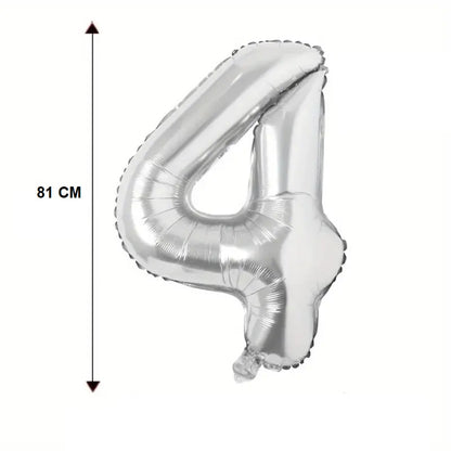 Balon din Folie, Cifra 4, 81 cm, Pentru Aer sau Heliu, Bulk, Argintiu