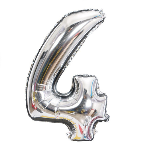 Balon din Folie, Cifra 4, 81 cm, Pentru Aer sau Heliu, Bulk, Argintiu